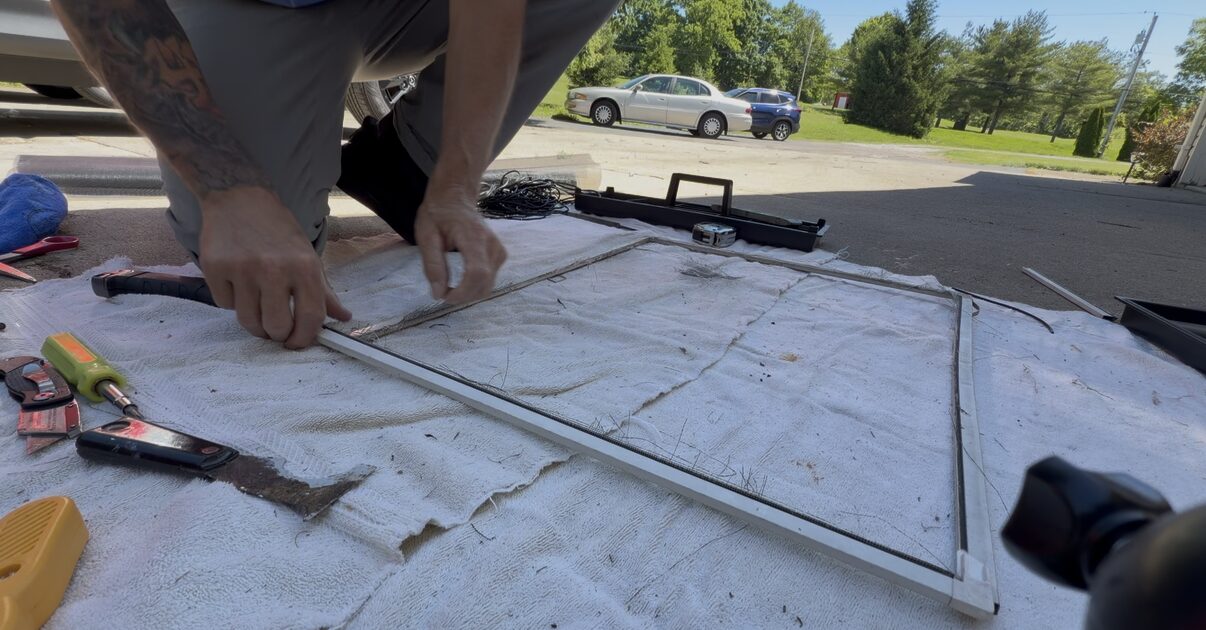 Removing old mesh and spline from a window screen frame